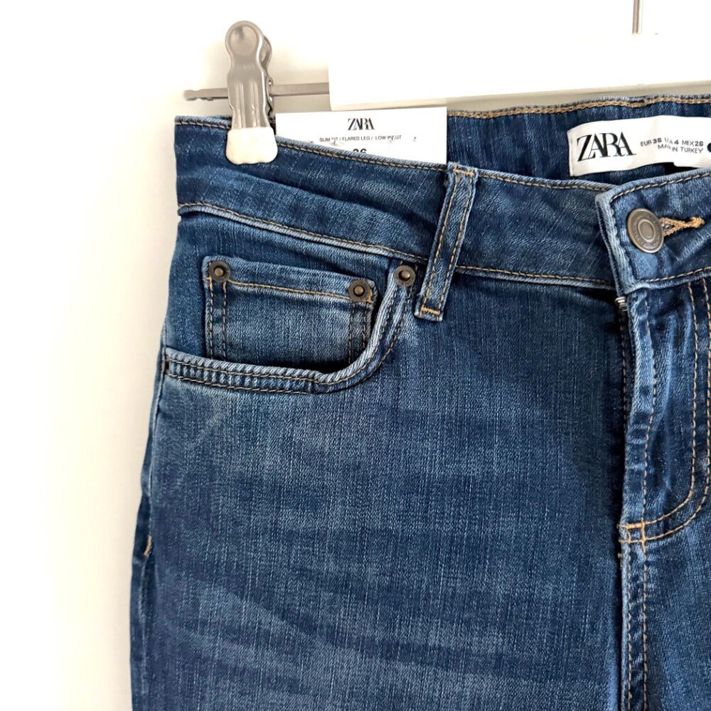 New Zara ZW The Low Rise Slim Bootcut Jeans in Medium Blue Size 4 - Picture 9 of 9